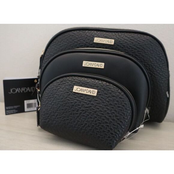 Joan & David JDC1656 Black Puzzle Embossed 3 Piece Dome Cosmetic Set - Picture 3 of 15